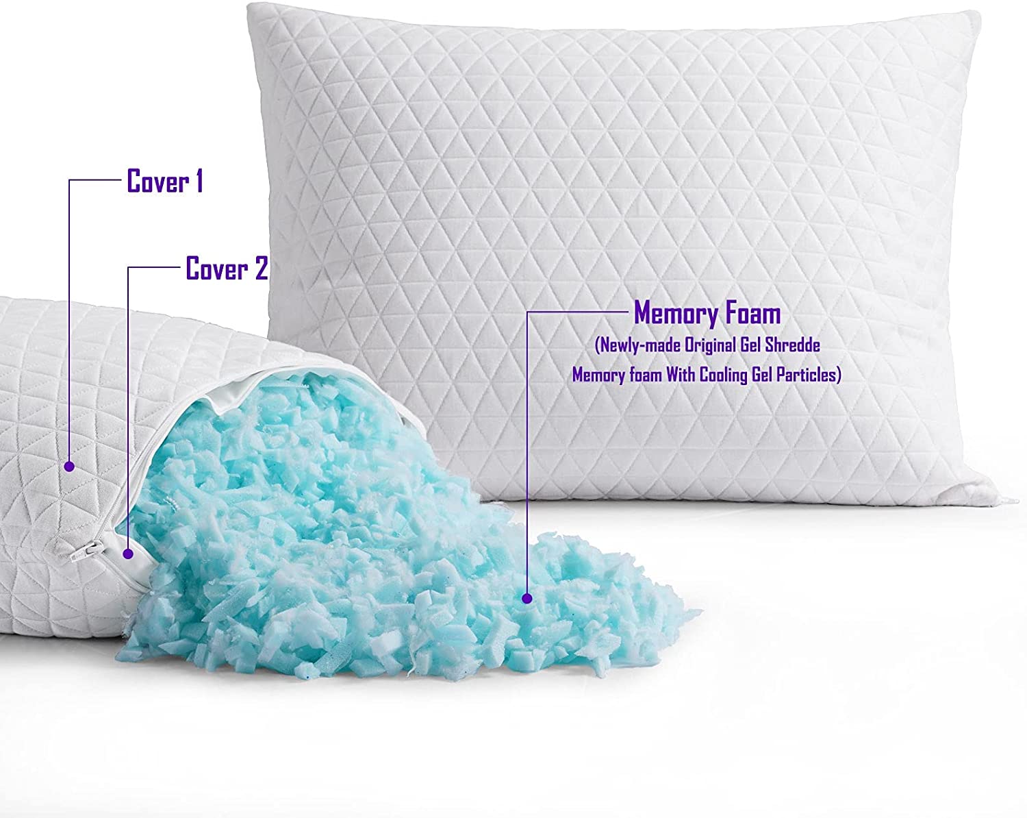 Good quality Custom logo Shredded luxury bamboo memory foam pillow for Side and Back Sleeper