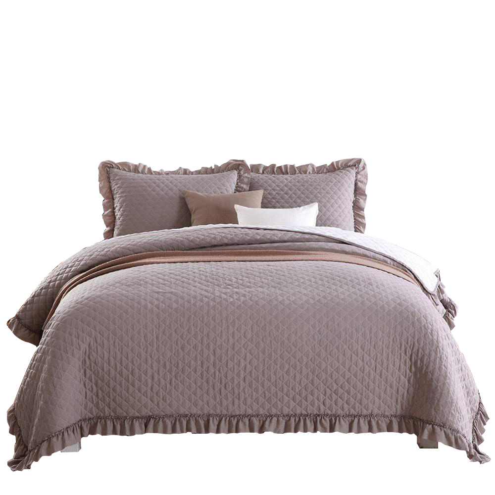 Microfiber Quilt Bedspread Reversible Coverlet Set with Ruffle