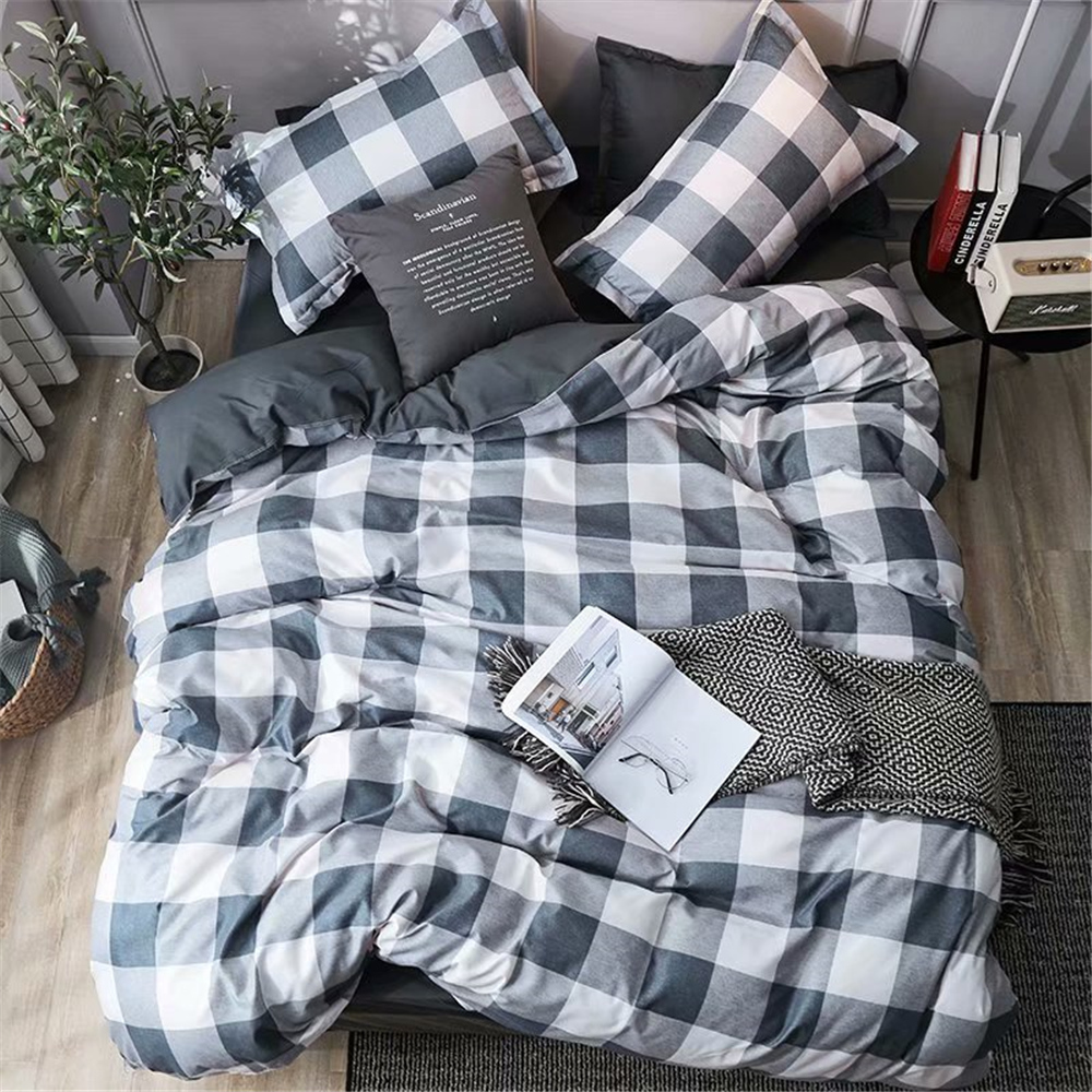 Microfiber Printed Check Duvet Cover Set