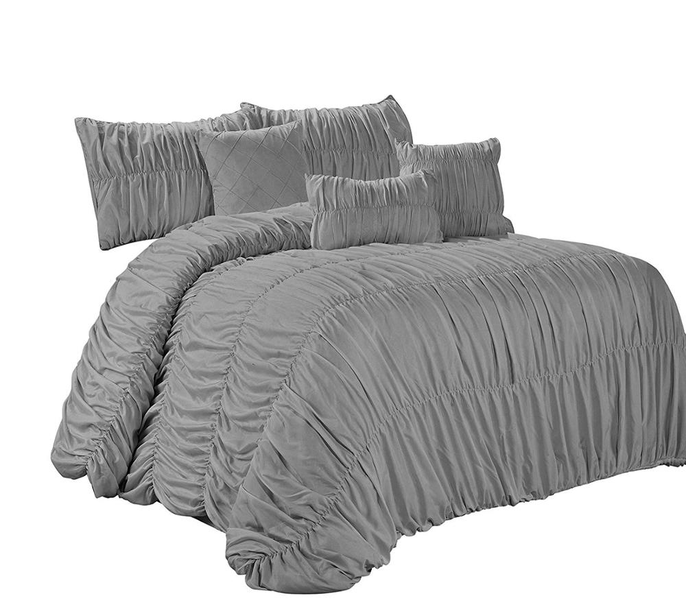  7 pieces comforter set ruched ruffled comforter set 